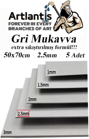 Mukavva Gri 2.5 mm 50x70 cm 5 Adet Sert Karton Ekstra Sıkıştırılmış 50 * 70 Mukavva Gri Renkli 5 Adet