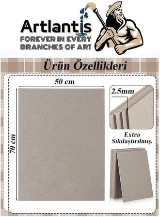 Mukavva Gri 2.5 mm 50x70 cm 5 Adet Sert Karton Ekstra Sıkıştırılmış 50 * 70 Mukavva Gri Renkli 5 Adet