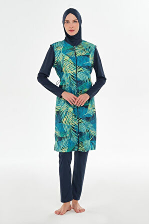 Rozamay 253309 Clara  Lacivert  Tam Boy Lycralı Dijital Desen Tesettür Mayo