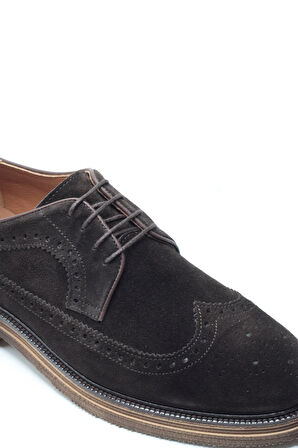 Kahverengi Hakiki Süet Full Brogue İşlemeli Hafif Eva Tabanlı Klasik Erkek Ayakkabı