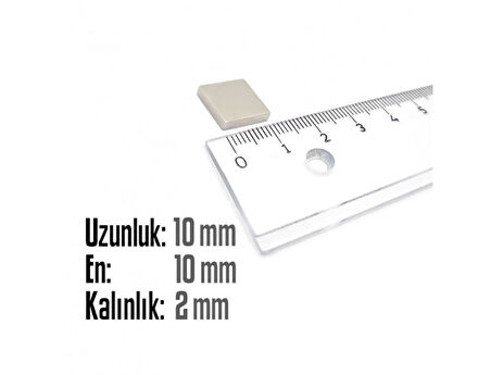 Neodyum Mıknatıs Köşeli  10x10mm , Kalıklık 2 mm (10 Adet)