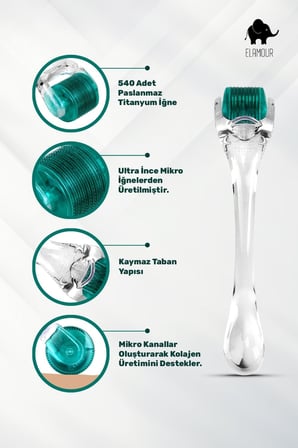 0,50MM 540 Iğneli Saç ve Cilt Bakım Dermaroller - Orijinal Titanyum Iğneli - Serum Seti Hediyeli