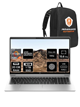 HP ProBook 455 G10 R5 7530U 20GB RAM 1TB SSD 15.6'' FHD FDOS Dizüstü Bilgisayar & PER4 ÇANTA