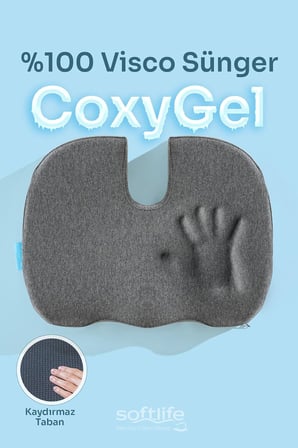 CoxyGel Serinleten Visco Oturma Minderi Jelli Ortopedik Coccyx Kuyruk Sokumu Minderi 45x34x7cm