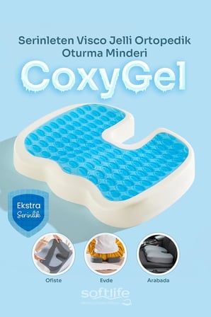 CoxyGel Serinleten Visco Oturma Minderi Jelli Ortopedik Coccyx Kuyruk Sokumu Minderi 45x34x7cm