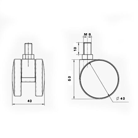 MEKAR  M8 CIVATALI TEKER KÜÇÜK 45 mm 4 Adet