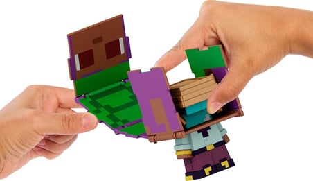 Minecraft Dönüşen Figürler 2'li Paket, dinamik oyun için 2'si 1 arada, 9 cm, büyük kafalı 2 aksiyon figürü, Efe/Sailboat ve Dolphin/Treasure Chest, JCY31