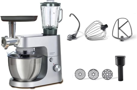 Homebake Pro Mutfak Şefi KHH01.220SI - Kıyma Aparatlı, ThermoResist Blender, Hamur Yoğurma Makinesi, Stand Mikser, 1400 Watt, 5 Litre Paslanmaz Çelik Geniş Hazne, Sıçrama Önleyici Kapak