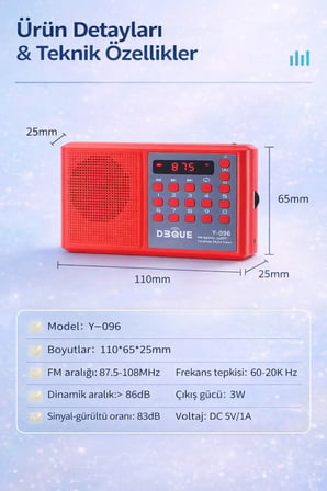 Y096 Deprem Radyosu Bluetoothlu Şarjlı Acil Durum Radyosu FM/USB/TF Kart Destekli LED Fenerli Radyo