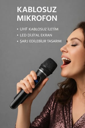 UHF Kablosuz Mikrofon Seti El Kafa Yaka Mikrofonlu 6.3mm Jack Karaoke Organizasyon Seti + Hoparlör