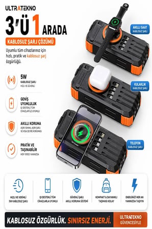 FC-20 20000 mAh Solar Powerbank 22.5W Hızlı Şarj Kablosuz Şarj El Kranklı LED Fenerli Taşınabilir Şarj Cihazı