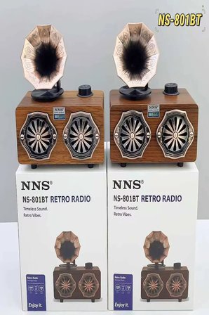 NS-801BT Gerçek Ahşap Gramofon Görünümlü Bluetooth Hoparlör & Nostaljik Radyo