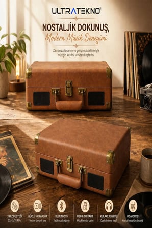 MZL-P01 Bluetooth Plak Çalar, 3 Hız (33/45/78 RPM), USB/SD/AUX/RCA/Kulaklık Destekli, Dahili Hoparlörlü Taşınabilir Retro Valiz Pikap