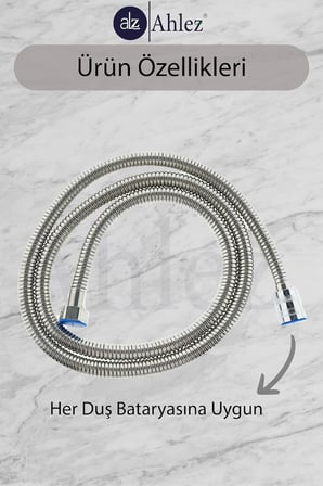 Ahlez Banyo Spiral Duş Hortumu 2 Metre Kenetli Duş Hortum Zinciri