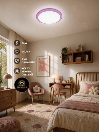 24 w Kristal Çerçeveli Tavan Armatürü, Esemlight,6400 K Beyaz Işık (turuncu)