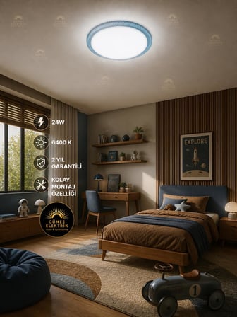 24 w Kristal Çerçeveli Tavan Armatürü, Esemlight,6400 K Beyaz Işık (turuncu)
