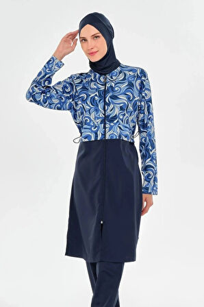 Rozamay 253502 Viola Lacivert  Tam Boy Lycralı Dijital Desen Tesettür Mayo