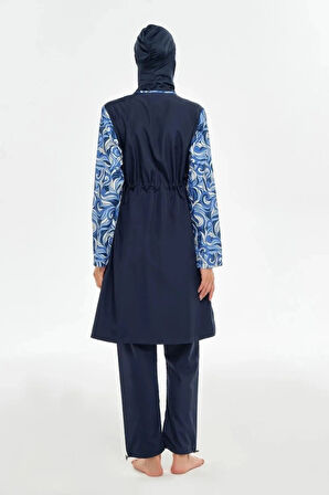 Rozamay 253502 Viola Lacivert  Tam Boy Lycralı Dijital Desen Tesettür Mayo