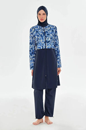 Rozamay 253502 Viola Lacivert  Tam Boy Lycralı Dijital Desen Tesettür Mayo