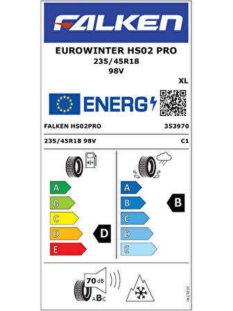 FALKEN 235/45R18 98V XL EUROWINTER HS02 PRO 2025 ÜRETİM KIŞ LASTİĞİ