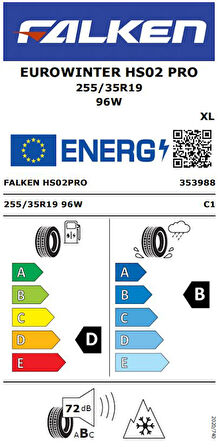 FALKEN 255/35R19 96W XL EUROWINTER HS02 PRO 2025 ÜRETİM KIŞ LASTİĞİ