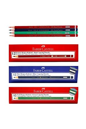 Faber-Castell Kırmızı 12'li - Yeşil 12'li - Mavi 12'li Kopya Kalemi