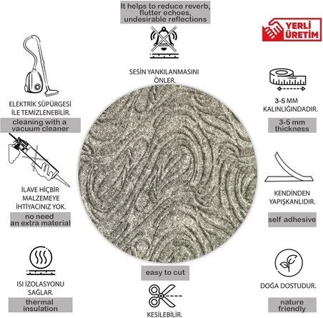 3D Kendinden Yapışkanlı Duvar Kağıdı Yeni Nesil Akustik Keçe Panel Dalgalı Desen 52x98 cm (Açık Gri, 2 Adet 1 m²)
