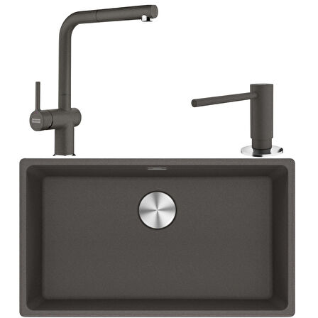 Franke Maris MRG 110-72 Granit Eviye-Active Plus Doccia 2.0 Armatür-Sıvı Sabunluk Üçlü Set Slate Grey