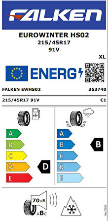 FALKEN 215/45R17 91V XL EUROWINTER HS02 2025 ÜRETİM KIŞ LASTİĞİ