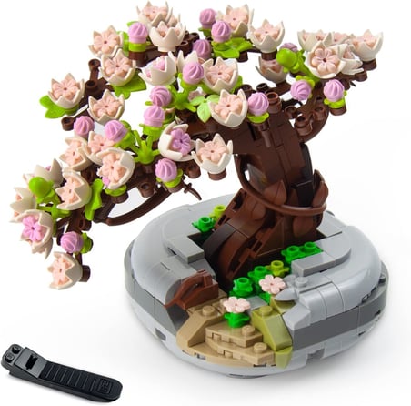 Bonsai Ağacı Sukulent/Sakura Saksı Bitki Yapı Blokları Seti, Hediyeler için Yapay Çiçek İnşaat Kitleri, Yetişkinler/Gençler için Kendin Yap Buket Yapı Tuğlaları (Sakura)