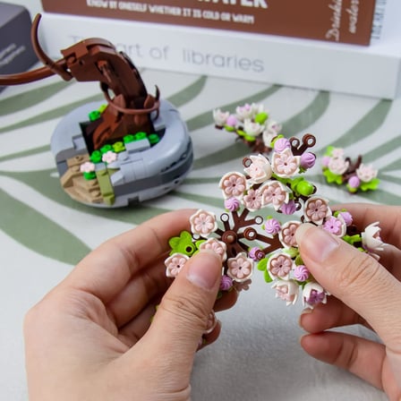 Bonsai Ağacı Sukulent/Sakura Saksı Bitki Yapı Blokları Seti, Hediyeler için Yapay Çiçek İnşaat Kitleri, Yetişkinler/Gençler için Kendin Yap Buket Yapı Tuğlaları (Sakura)