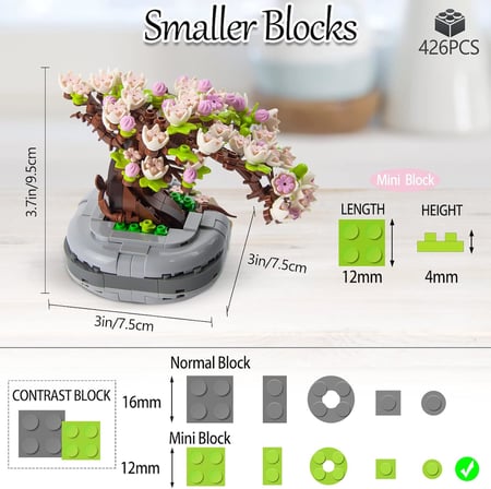 Bonsai Ağacı Sukulent/Sakura Saksı Bitki Yapı Blokları Seti, Hediyeler için Yapay Çiçek İnşaat Kitleri, Yetişkinler/Gençler için Kendin Yap Buket Yapı Tuğlaları (Sakura)