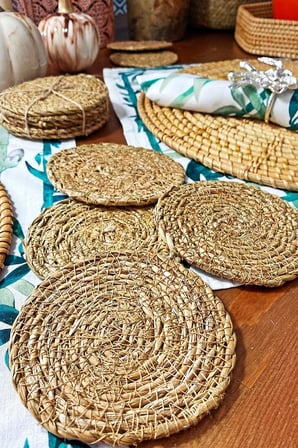 6 Adet El Yapımı Yuvarlak Hasır Bardak Altlığı - Fincan, Çay ve Kupa Altlığı - 10cm