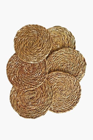 6 Adet El Yapımı Yuvarlak Hasır Bardak Altlığı - Fincan, Çay ve Kupa Altlığı - 10cm