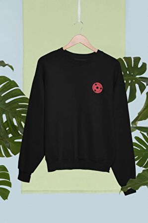 %100 Pamuk Oversize Kalıp Naruto Uchiha Sharingan Göz Tasarımlı Unisex Sweatshirt