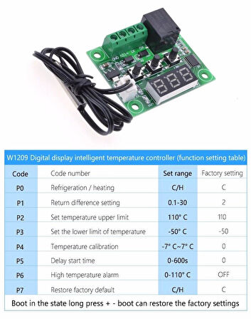 W1209 Dijital Termostat Sıcaklık Kumandası DC 12V Regülatörü Termoregülatör Kuluçka NTC Sensörü