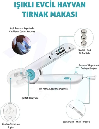 Işıklı Kedi Köpek Tırnak Makası Pet Evcil Hayvanları Için Korumalı Led'Li Törpülü Tırnak Makası,515201661