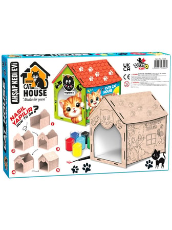 TotteriQ Ahşap Kedi Evi (Demonte-Boyanabilir) 
