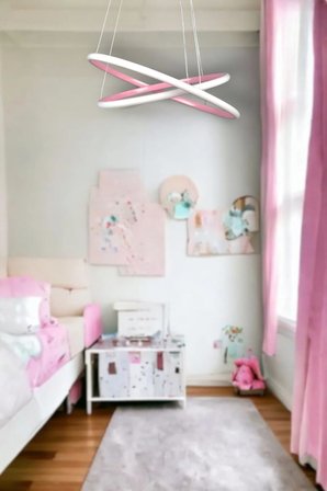 Rings Modern Tasarım - Yatak Odası - Salon - Çocuk Odası - Mutfak Beyaz Led 2 Li Avize (Pembe)