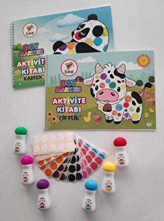 6’lı Mini Dot Marker Kalemi + Dot Marker Boya Kitabi *2 + Nokta Etiket Hediyeli Set