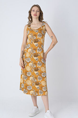 Desenli Pamuklu Yazlık Cepli Kadın Elbise