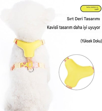 Yacel Köpek Tasması ve Gezdirme Halatı Gögüs ve Sırt Setli (Reflektörlü) (Sarı, S)