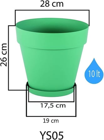 Saksı Drenaj Aparatlı Tabaklı Dekoratif Saksı 28cm, 10 Litre Antrasit