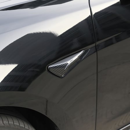 Tesla Model Y Uyumlu Parlak Karbon Fiber Görünümlü Yan Kamera (Sinyal) Kaplama Seti HW4