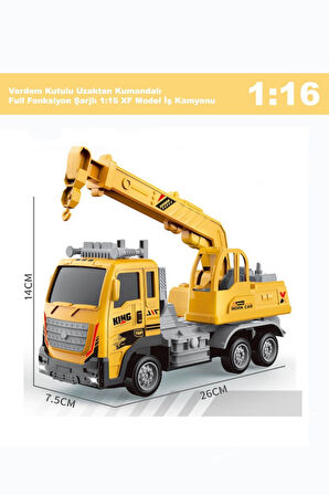 Uzaktan Kumandalı Full Fonksiyon Şarjlı 1:16 Inşaat Vinç Aracı 26 Cm