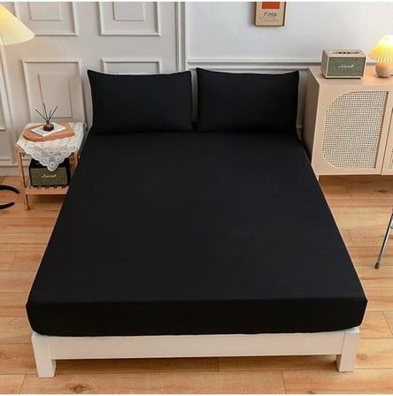 Çift Kişilik Lastikli Kumaş Çarşaf + 2 Yastık Kılıfı Siyah 160x200, CiftCarsafSeti