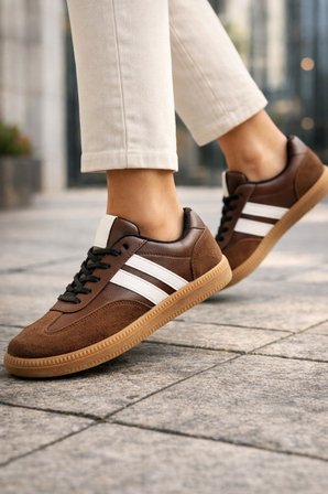 Kadın Kahverengi Retro Sneaker Günlük Rahat Spor Ayakkabı Kauçuk Taban