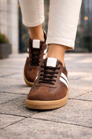 Kadın Kahverengi Retro Sneaker Günlük Rahat Spor Ayakkabı Kauçuk Taban