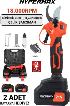 Çift Akülü Çelik Şanzuman Göstergeli Şarjlı Dal Ağaç Kesme Bağ Budama Makası