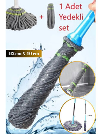 Foren 112 CM 3 Parça Kendinden Sıkmalı Bükümlü Yedek Bezli  Paspas Seti